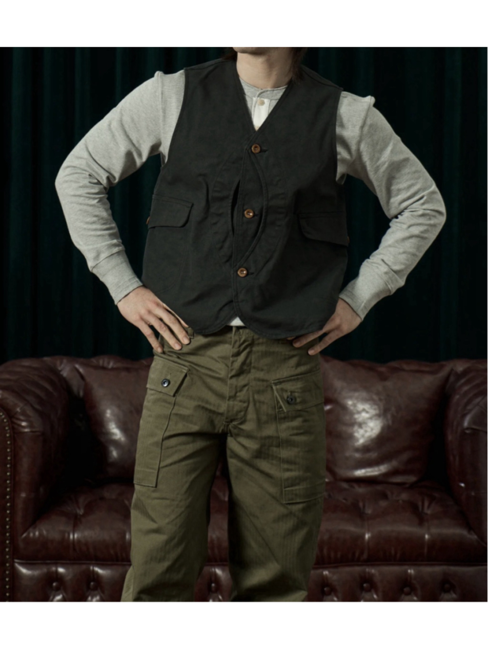 1930s Canvas Game Pockets Vest - dark green